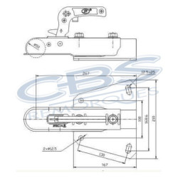 Tête d'attelage 750kg pour timon 50mm avec antivol