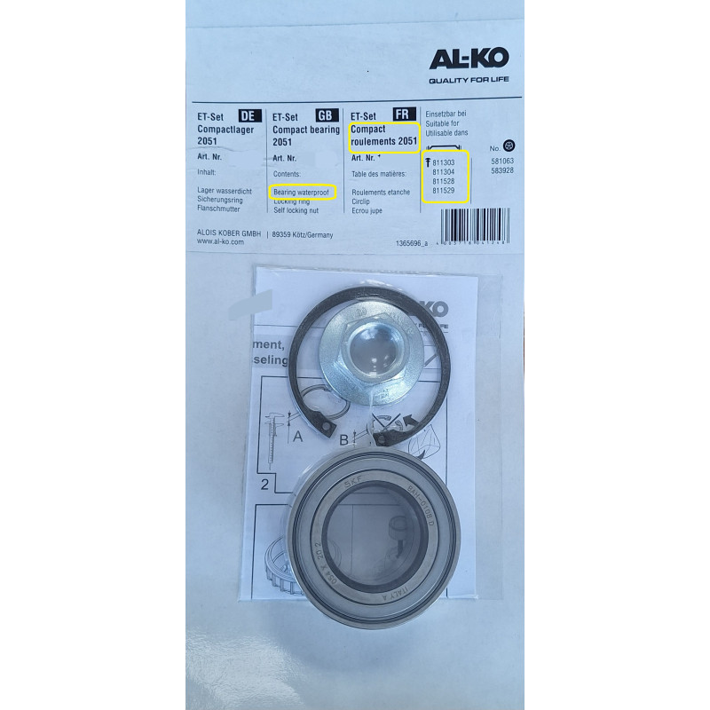 Kit roulement cartouche D39 1500 KG WP Alko