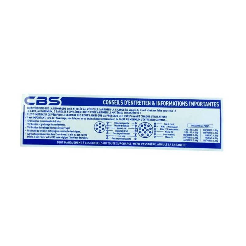 autocolants instruction taille 196mm x52mm